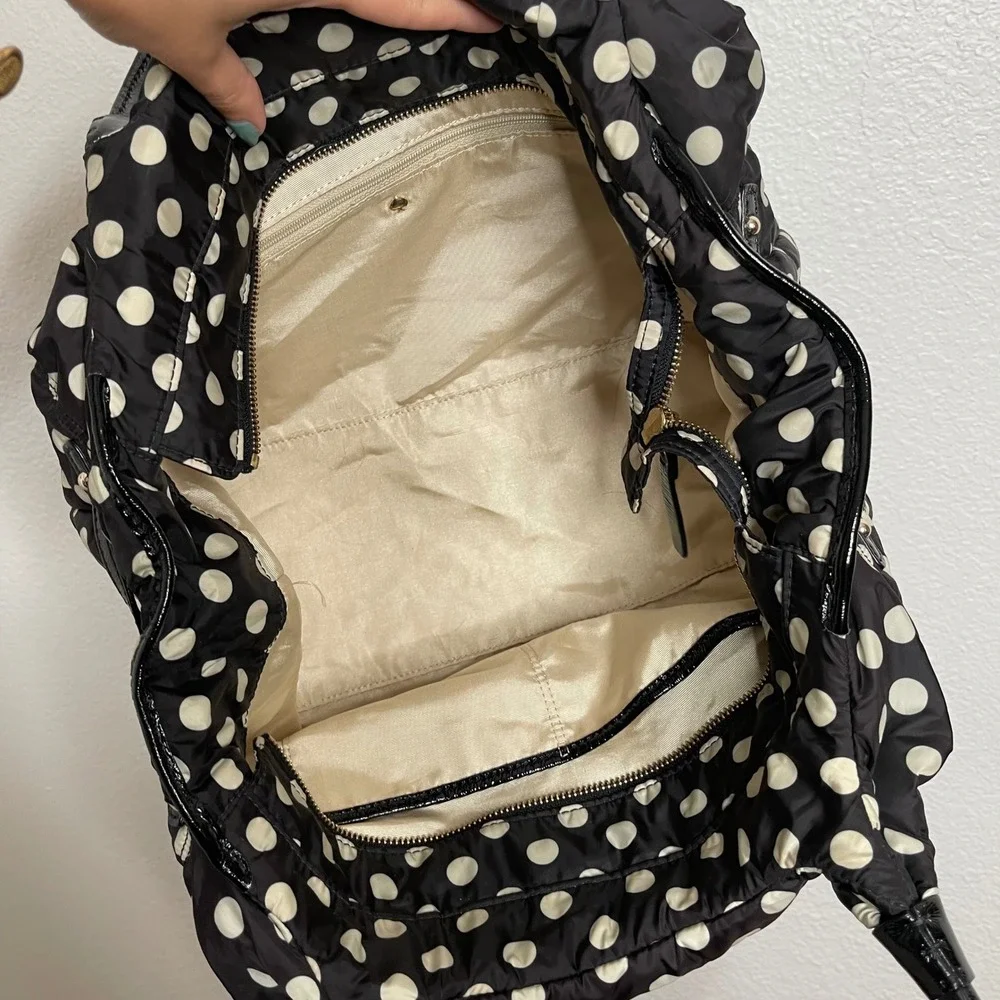 Kate Spade New York Black White Polka Dot Quilted Nylon Tote Shoulder Bag
